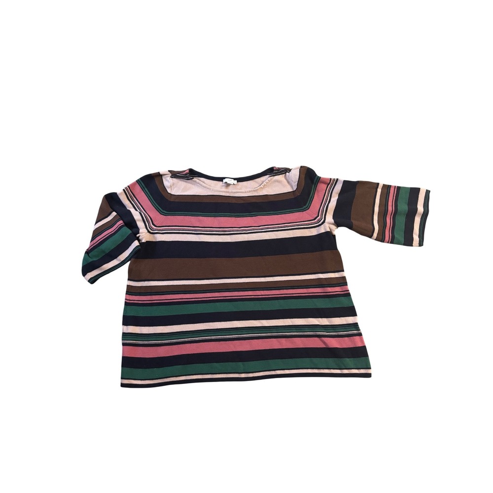 J. Jill Womens Sweater M Petite Striped Knit Boat Neck 3/4 Sleeve Pullover Top